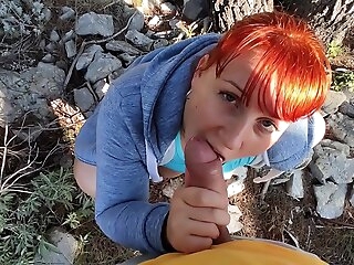 Open-air SEX. Hard Fucking Redhead Horny Curvy Mommy in the Park
